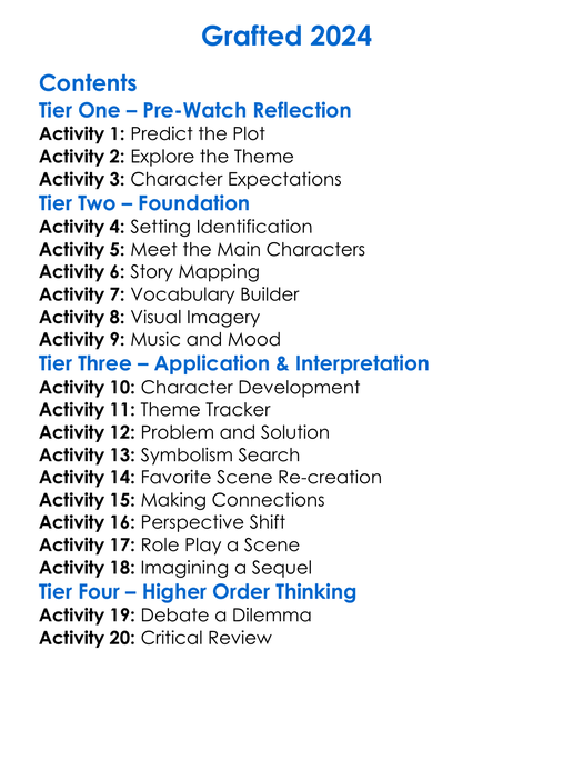 Grafted 2024 Worksheet Activity Booklet