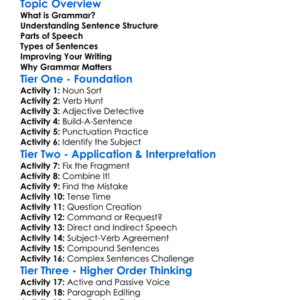 Grammar And Sentence Structure Worksheet Activity Booklet