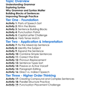 Grammar And Syntax Worksheet Activity Booklet