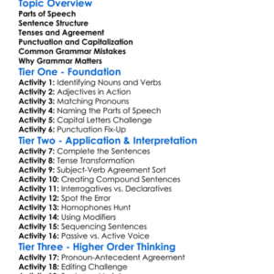 Grammar Fundamentals Worksheet Activity Booklet