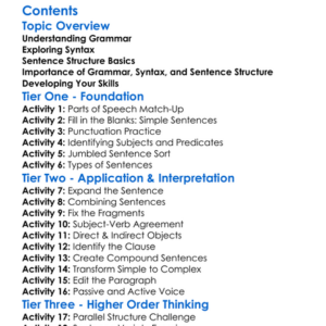Grammar Syntax And Sentence Structure Worksheet Activity Booklet