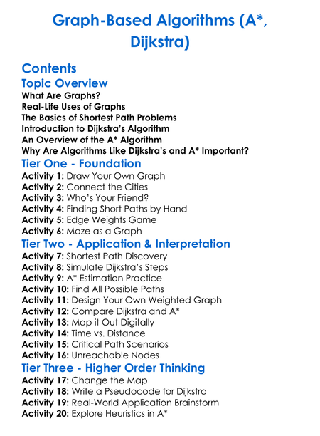 Graph-Based Algorithms A Dijkstra Worksheet Activity Booklet