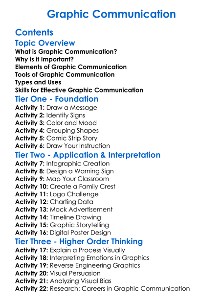 Graphic Communication Worksheet Activity Booklet