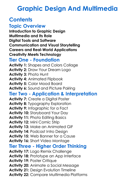 Graphic Design And Multimedia Worksheet Activity Booklet