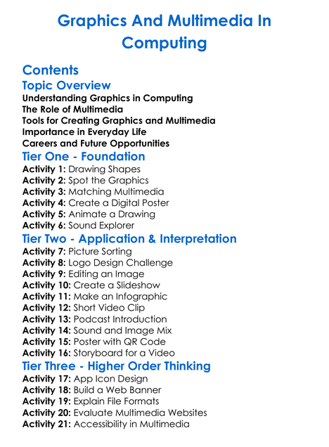 Graphics And Multimedia In Computing Worksheet Activity Booklet