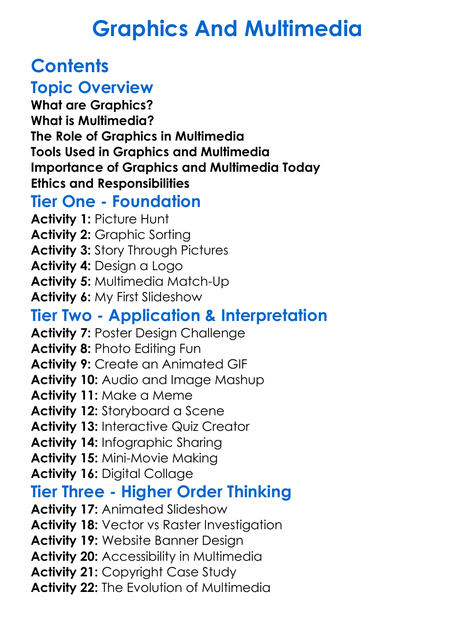 Graphics And Multimedia Worksheet Activity Booklet