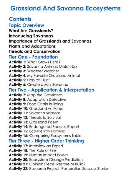 Grassland And Savanna Ecosystems Worksheet Activity Booklet