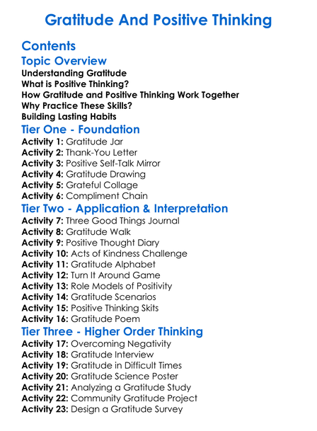 Gratitude And Positive Thinking Worksheet Activity Booklet