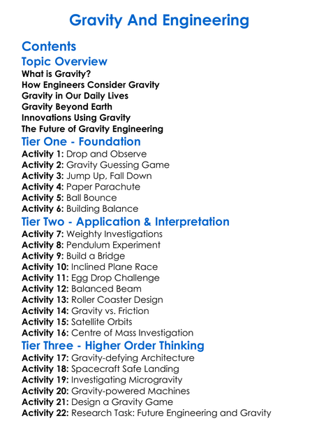 Gravity And Engineering Worksheet Activity Booklet