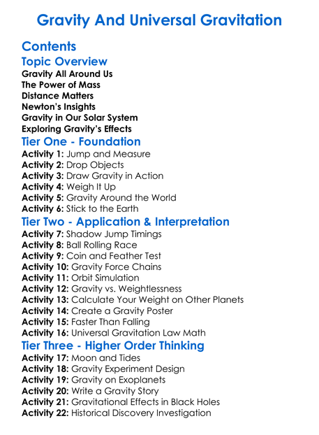 Gravity And Universal Gravitation Worksheet Activity Booklet