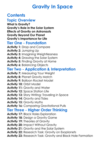 Gravity In Space Worksheet Activity Booklet