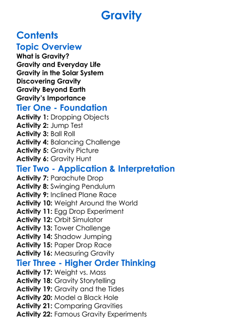 Gravity Worksheet Activity Booklet