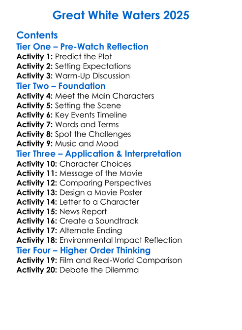 Great White Waters 2025 Worksheet Activity Booklet