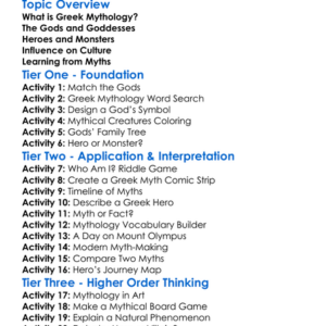 Greek Mythology Worksheet Activity Booklet
