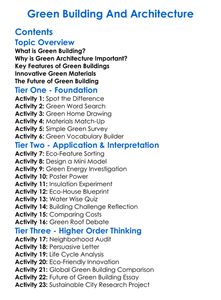 Green Building And Architecture Worksheet Activity Booklet