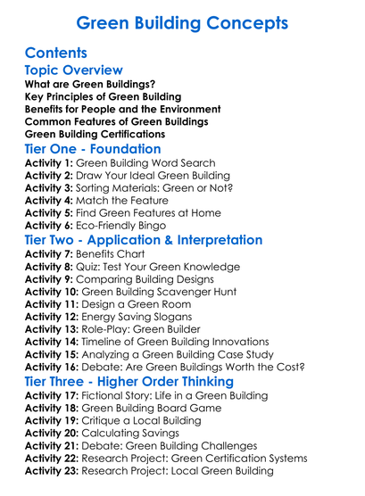 Green Building Concepts Worksheet Activity Booklet