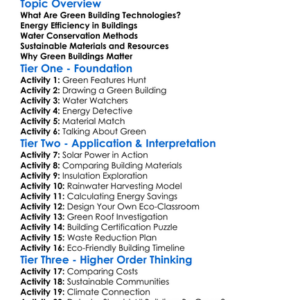 Green Building Technologies Worksheet Activity Booklet