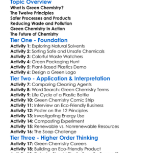 Green Chemistry Worksheet Activity Booklet