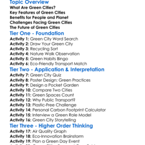 Green Cities Worksheet Activity Booklet