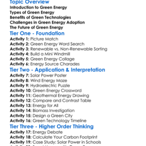 Green Energy Technologies Worksheet Activity Booklet