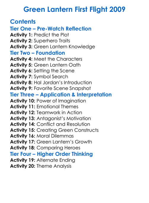 Green Lantern First Flight 2009 Worksheet Activity Booklet