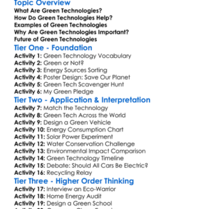 Green Technologies Worksheet Activity Booklet