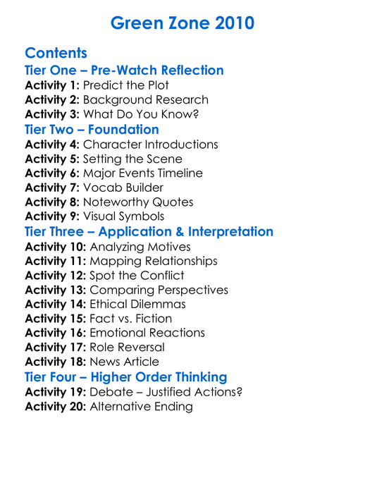Green Zone 2010 Worksheet Activity Booklet
