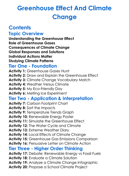 Greenhouse Effect And Climate Change Worksheet Activity Booklet