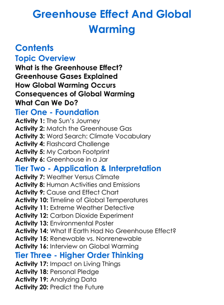 Greenhouse Effect And Global Warming Worksheet Activity Booklet