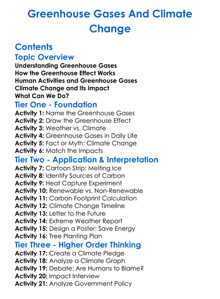 Greenhouse Gases And Climate Change Worksheet Activity Booklet