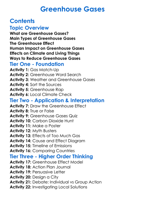 Greenhouse Gases Worksheet Activity Booklet