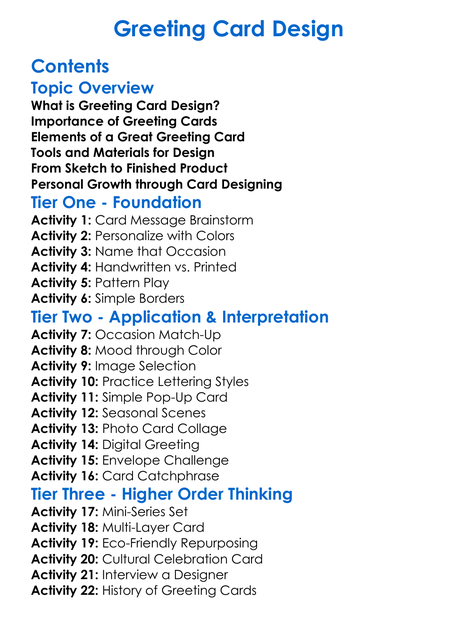 Greeting Card Design Worksheet Activity Booklet