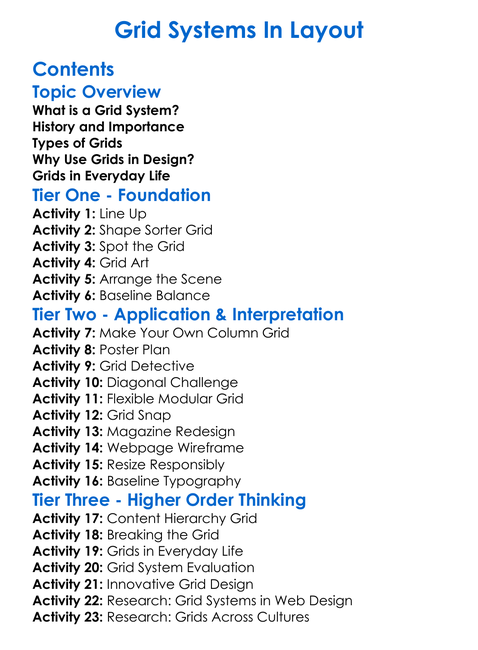 Grid Systems In Layout Worksheet Activity Booklet