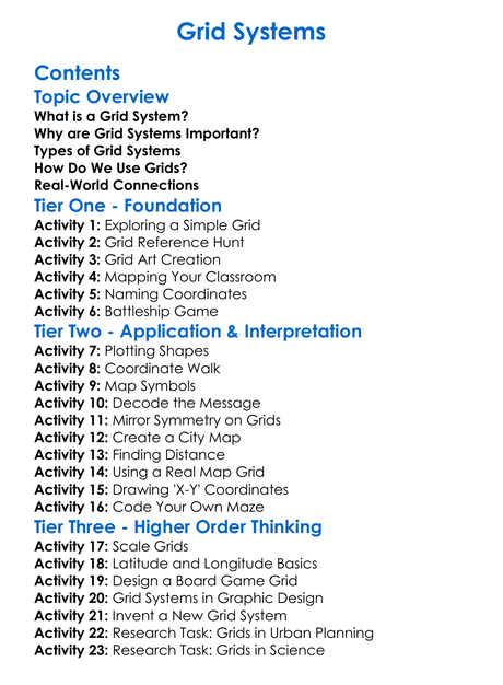 Grid Systems Worksheet Activity Booklet
