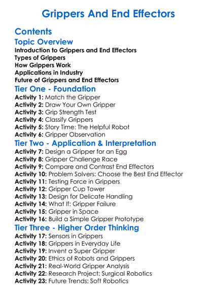 Grippers And End Effectors Worksheet Activity Booklet