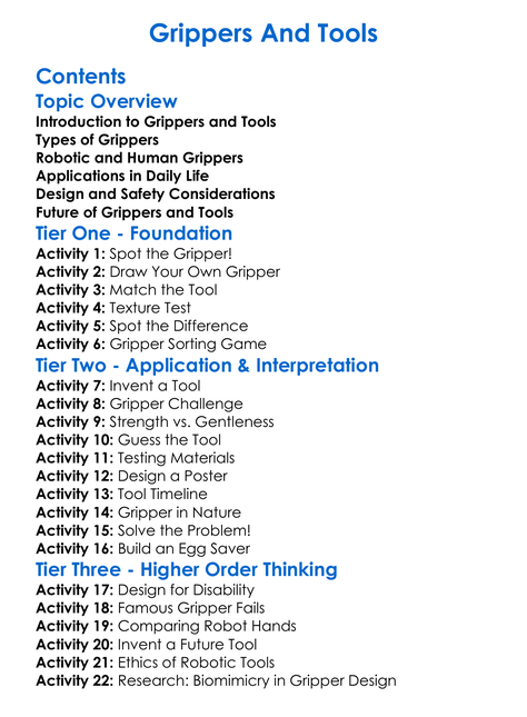 Grippers And Tools Worksheet Activity Booklet
