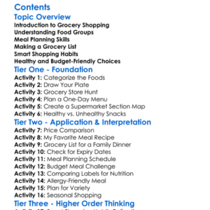 Grocery Shopping And Meal Planning Worksheet Activity Booklet