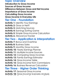 Gross Income Worksheet Activity Booklet