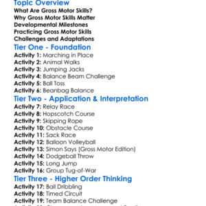 Gross Motor Skills Worksheet Activity Booklet