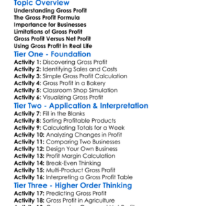 Gross Profit Calculation Worksheet Activity Booklet