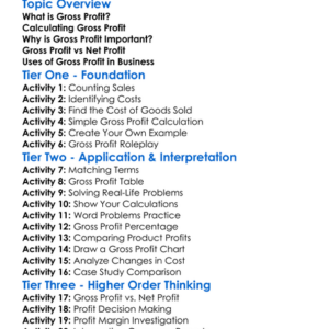 Gross Profit Worksheet Activity Booklet