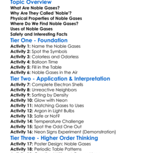 Group 0 Noble Gases Worksheet Activity Booklet