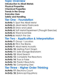 Group 1 Alkali Metals Worksheet Activity Booklet