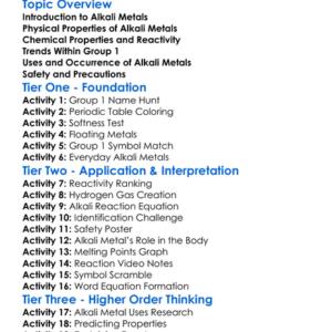 Group 1 Elements  Alkali Metals Worksheet Activity Booklet