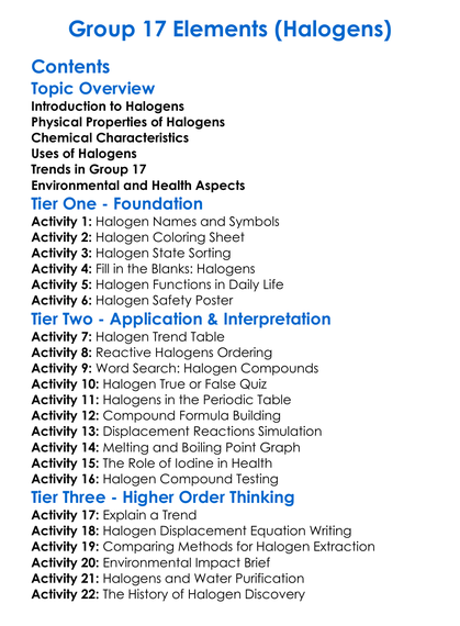 Group 17 Elements Halogens Worksheet Activity Booklet
