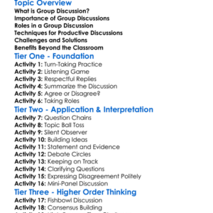 Group Discussion Techniques Worksheet Activity Booklet