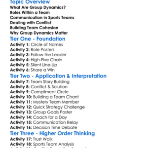 Group Dynamics In Sports Worksheet Activity Booklet