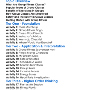 Group Fitness Classes Worksheet Activity Booklet