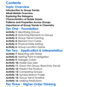 Group Trends Alkali Metals Halogens Noble Gases Worksheet Activity Booklet
