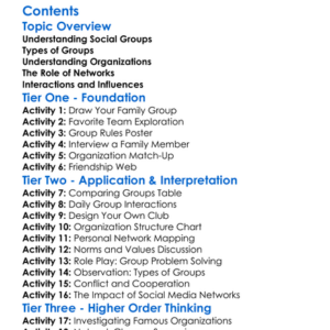 Groups Organizations And Networks Worksheet Activity Booklet